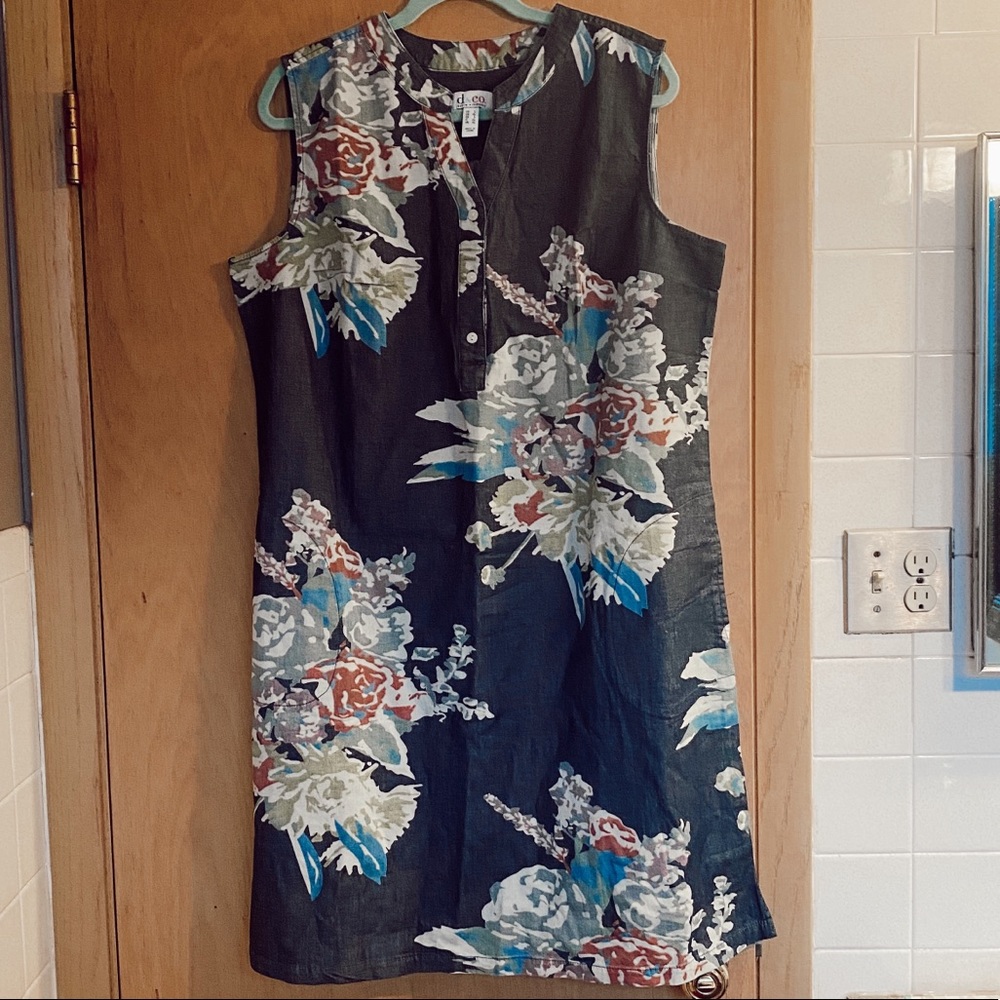 d&co Stretch denim floral print A-Line dress